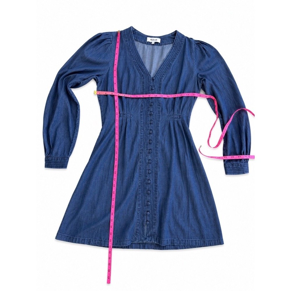 Madewell NZ187 Chambray Lyocell Button Front Puff Sleeve Mini Dress Size 2 - Picture 9 of 12